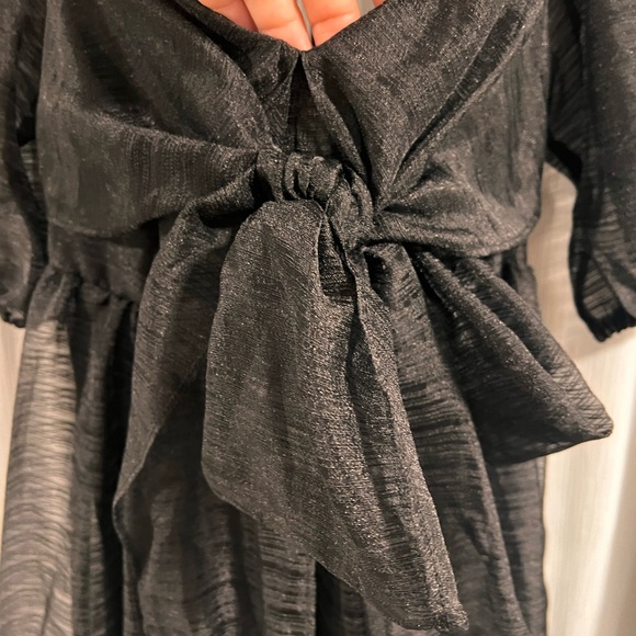 Free People Black Puff Sleeve Plunge Sundress - Picture 4 of 6